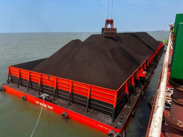 Fully loaded barge ready for transport